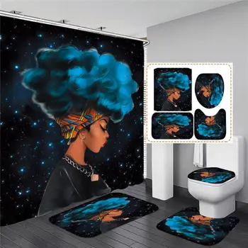 

Shower Curtain Bathroom Decor 4pcs Non Slip Toilet Polyester Cover Mat Set MH79