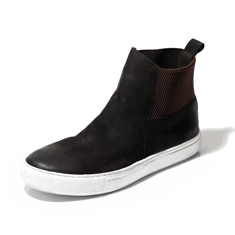 white sole Зимние мужские замшевые ботинки без застежки из натуральной кожи; зимние ботинки в британском стиле; Модные Повседневные высокие ботильоны; базовая обувь; Bota Masculina - Цвет: white sole