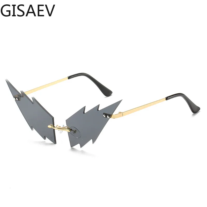 

GISAEV Driving Glasses Women Male Frameless Lightning Shape Lens Small Sunglasses Designer Color Lightning Funny Fashion Glasses
