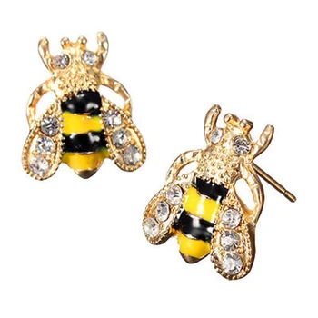 

New Arrival 2020 Fashion Lady Earrings Classic Bee Rhinestone Bumble Bee Crystal Ear Stud Animal Body Piercing Jewelry Gift