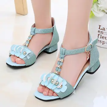 

Girls Sandals Beach Children'S Shoes Princess Flower Sequins Kids Sandals Summer Shoes Girl High Heels 4 -12 Year Old