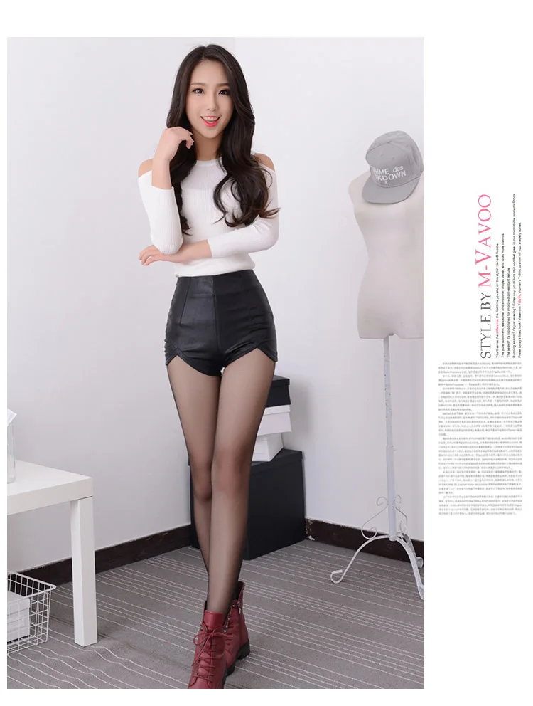 Summer Women's Sexy Black Red PU High Waist Shorts Vintage Slim Slit High quality size S-2XL Leather Shorts AH95