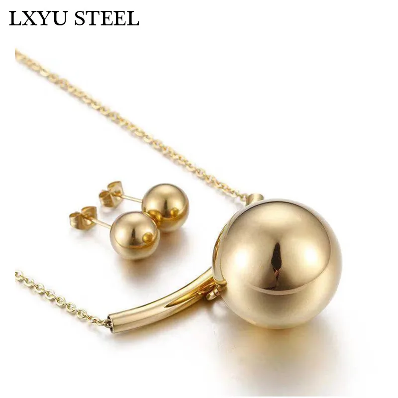 

Unique Stainless Steel Gold/Silver Jewelry Sets For Women High Polished Round Pendant Necklace & Earrings Sets Accessories