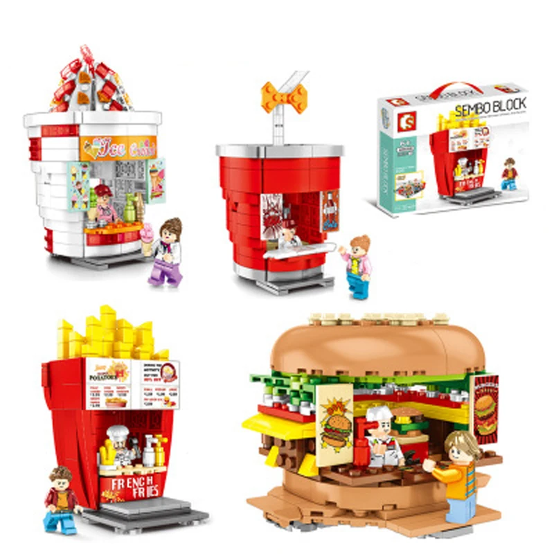 

New Mini street view model M mark burger fries building block is compatible with small particles