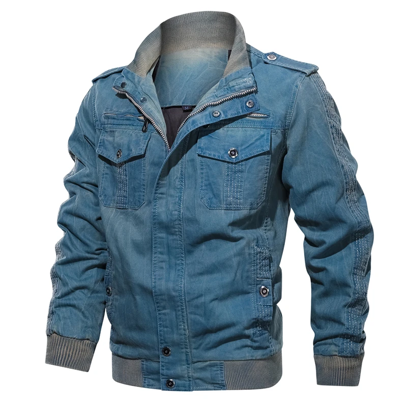 

Men Military Denim Style Jacket Spring Autumn Casual Cotton Washed Coats Retro Bomber Cowboy Pilot Cargo Jackets Euro Size 3XL