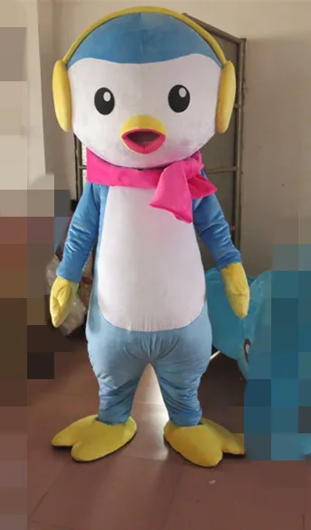 

Lovely blue penguin bird Mascot Costume with yellow headset Adult size Fancy Dress Game Birthday carnival party outfit