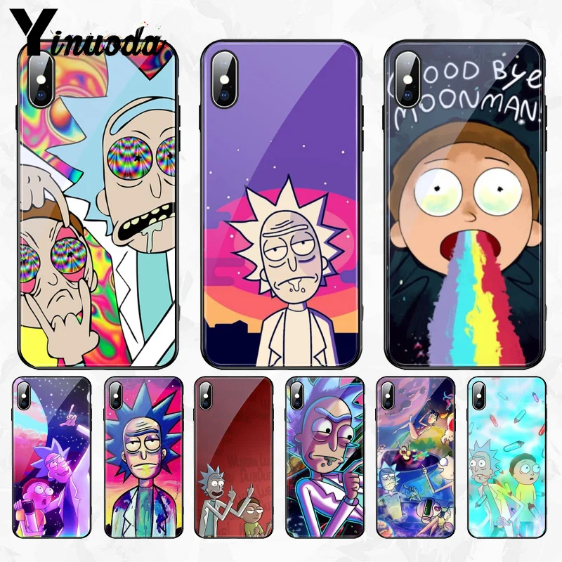 11pro MAX rick and morty мягкий резиновый черный чехол для телефона из закаленного стекла