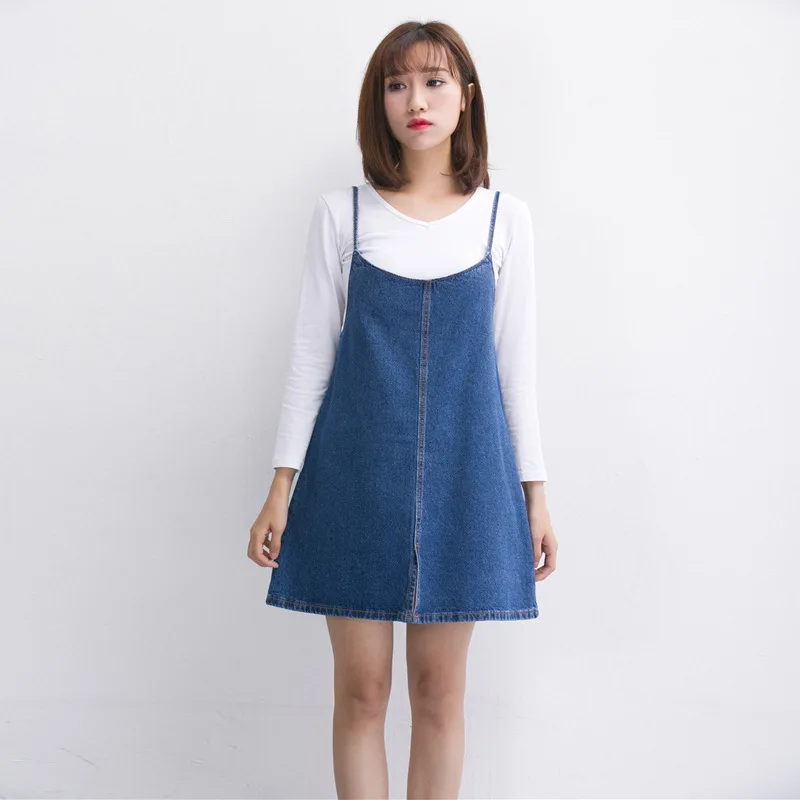 

Spring Denim Dress Short Korean Women Dress A-Line Sweet Student Solid Color Sling Vest Vestidos Casual Femme Mini Dress MZ1612
