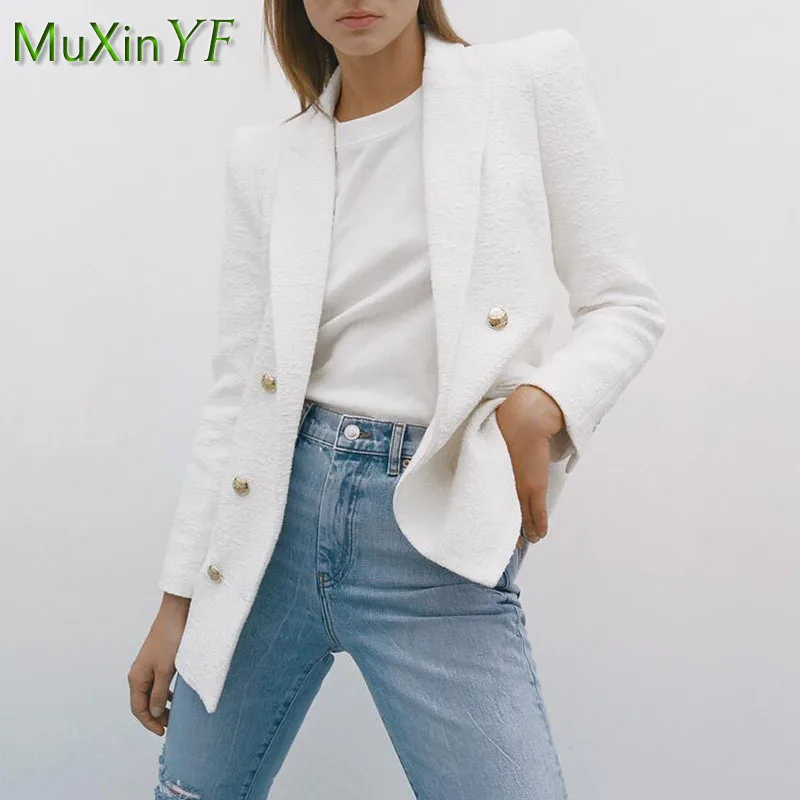 Women's Suit Jacket 2021 Spring Autumn New Chic Buttons Sweet Casual Top Coat Korean Fashion Elegant Office White Pink Blazers