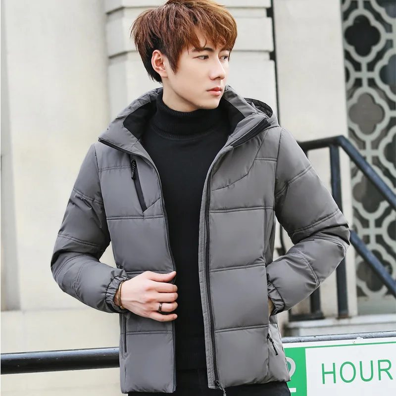 Мужская короткая куртка пуховик со съемным капюшоном толстая ветрозащитная