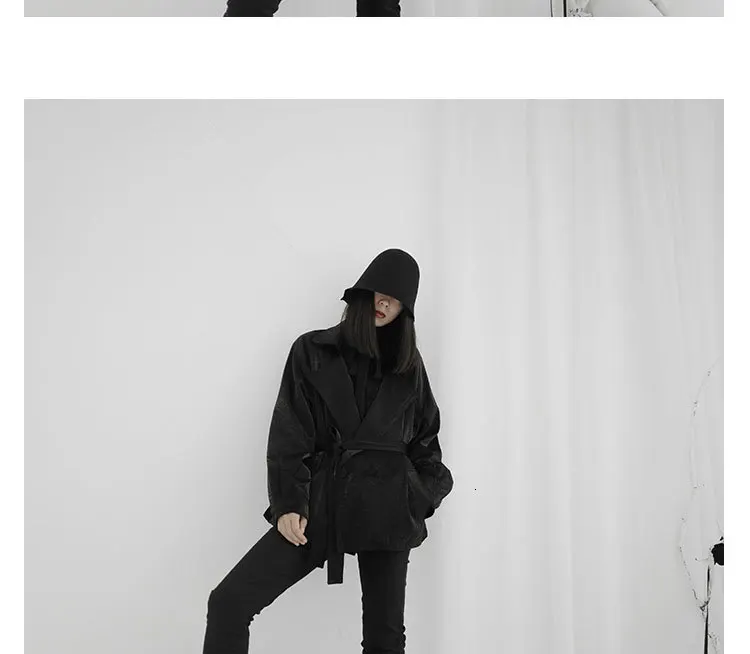 LANMREM Solid Color Coat Autumn And Winter New Women's Flash Satin Retro Lapel Long-sleeved Lace Short Coat 19B-a250