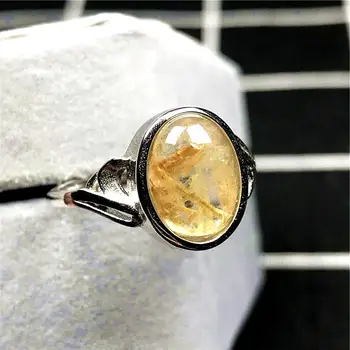

Genuine Natural Gold Rutilated Ring Jewelry For Woman Man Quartz Crystal 12x10mm Beads Silver Stone Adjustable Finger Ring AAAAA