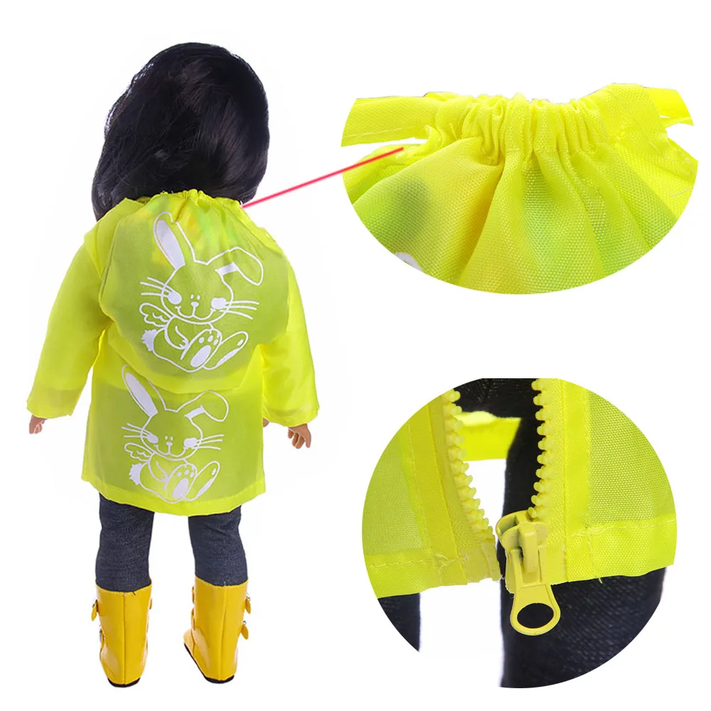 Doll Clothes Yellow Raincoat Backpack Umbrella For 18 Inch American Doll Girl's 43 Cm Reborn Baby Generation Accessories,Kid Toy 3
