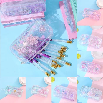 

Kawaii Universe Cherry Blossom High Capacity Pencil Bag Transparent Glitter Cosmetic Bag For Girls Pen Box School Supplies