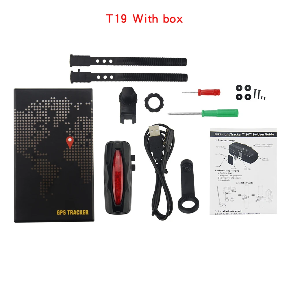 With box T19 Водонепроницаемый велосипедный gps-трекер велосипед задний фонарь смарт GPS трекер Встроенный контроллер движения датчик gps трекер Скрытая устройства слежения - Color: With box