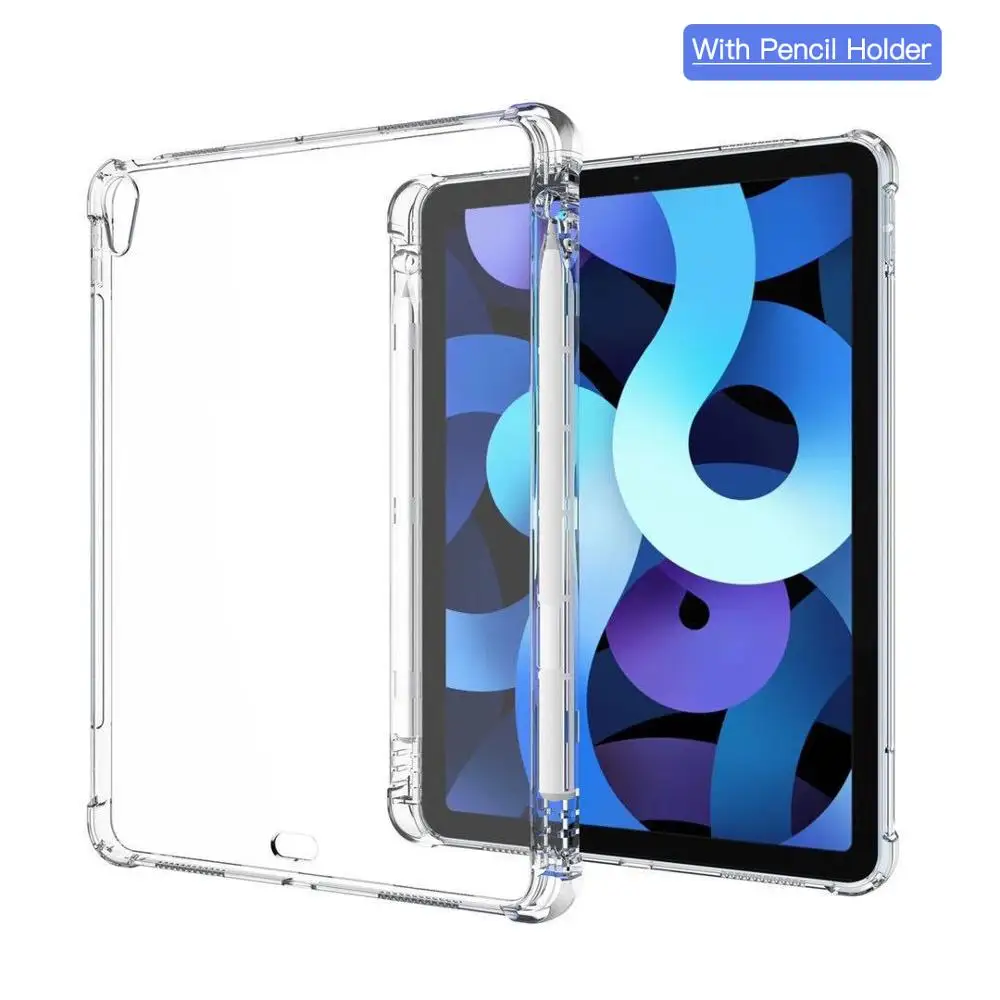 

For iPad Air 10.9'' 2020 Transparent Silicon Case With Pencil Holder Soft TPU Back Cover For iPad Air 4 10.9'' air4 A2324 A2072