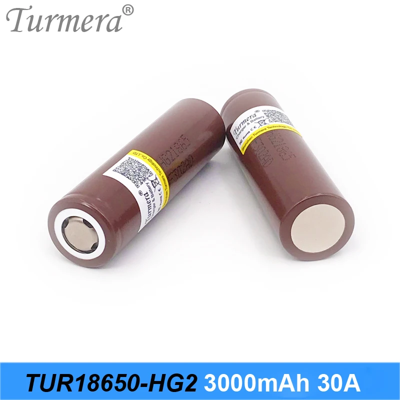 Turmera inr18650 hg2 18650 3000 мАч 20a 30a Высокая утечка для Электрическая отвертка в виде сигареты шуры батарея TUR-HG2 3000 мА-ч