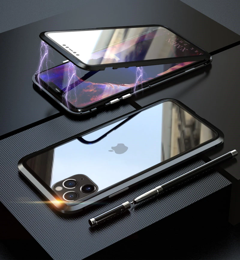 Магнитный металлический 360 чехол для iPhone 11 7 8 Plus X 10 XS Max прозрачный стеклянный чехол для iPhone11 Pro Чехол алюминиевый бампер