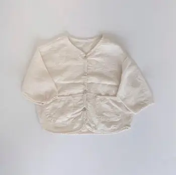 

2020 Infants Spring and Autumn Children Textured Cotton Linen Casual Cardigan Long-Sleeved Pocket Academy Simple Coats