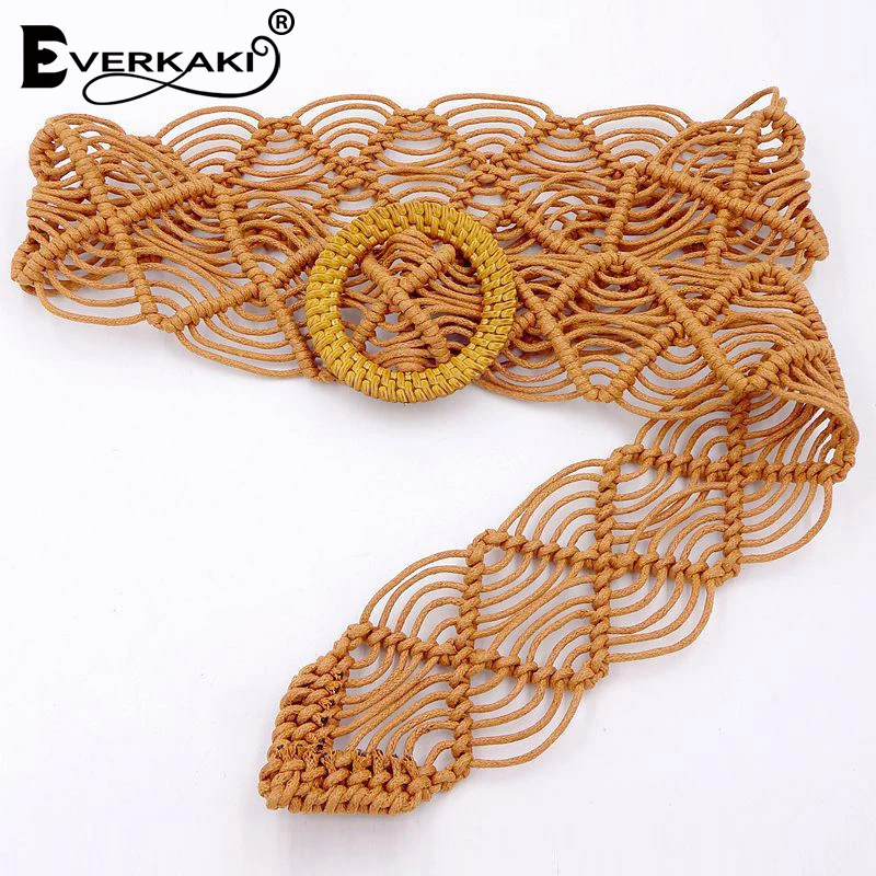 Everkaki Boho Вощеная Веревка вязаный пояс женский цельный деревянный пряжка пояса