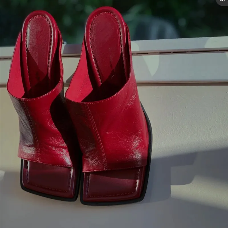 Summer New Retro 2020 Square Toe High-Heeled Sandals Women Slippers Fashion High Heeled Women Strange Heels Mules Shoes Slides  (4)