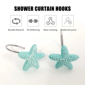 

New 12pcs Shower Curtain Hooks Star Decorative Bath Curtains Hooks Rings Rustproof Metal Bathroom Curtains Hooks for Shower Rod