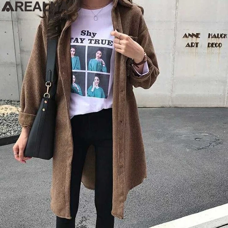 Camisas mujer осень зима винтажное кимоно вельветовое длинное пальто рубашка свободного кроя Женские топы и блузки размера плюс L-4XL