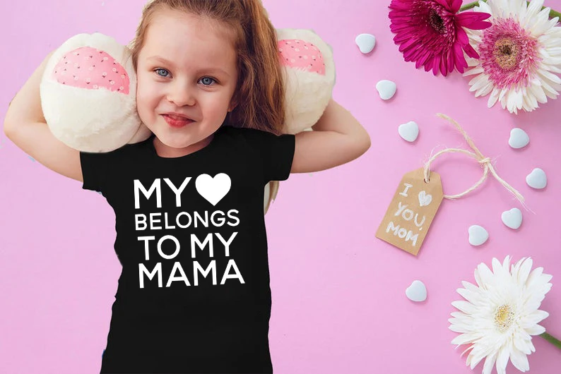 Летняя детская модная футболка с надписью My Heart of Mama забавная рубашка для