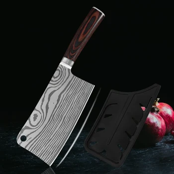 

MUZ Chopping Kitchen Knives Damascus Pattern Stainless Steel Chef Knife Butcher Cleaver Broad Cooking Slicing Chopper Tools Set