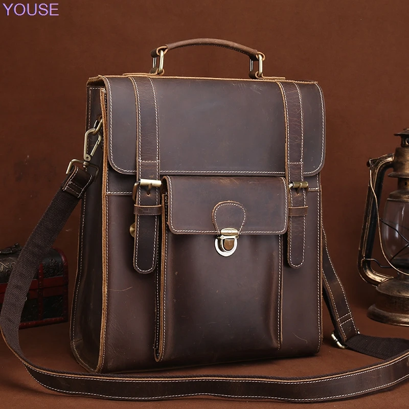

Men's Bag Genuine Leather Retro Horse Leather bag Multi-functional Men bag First Layer Cowhide Handbag 8883