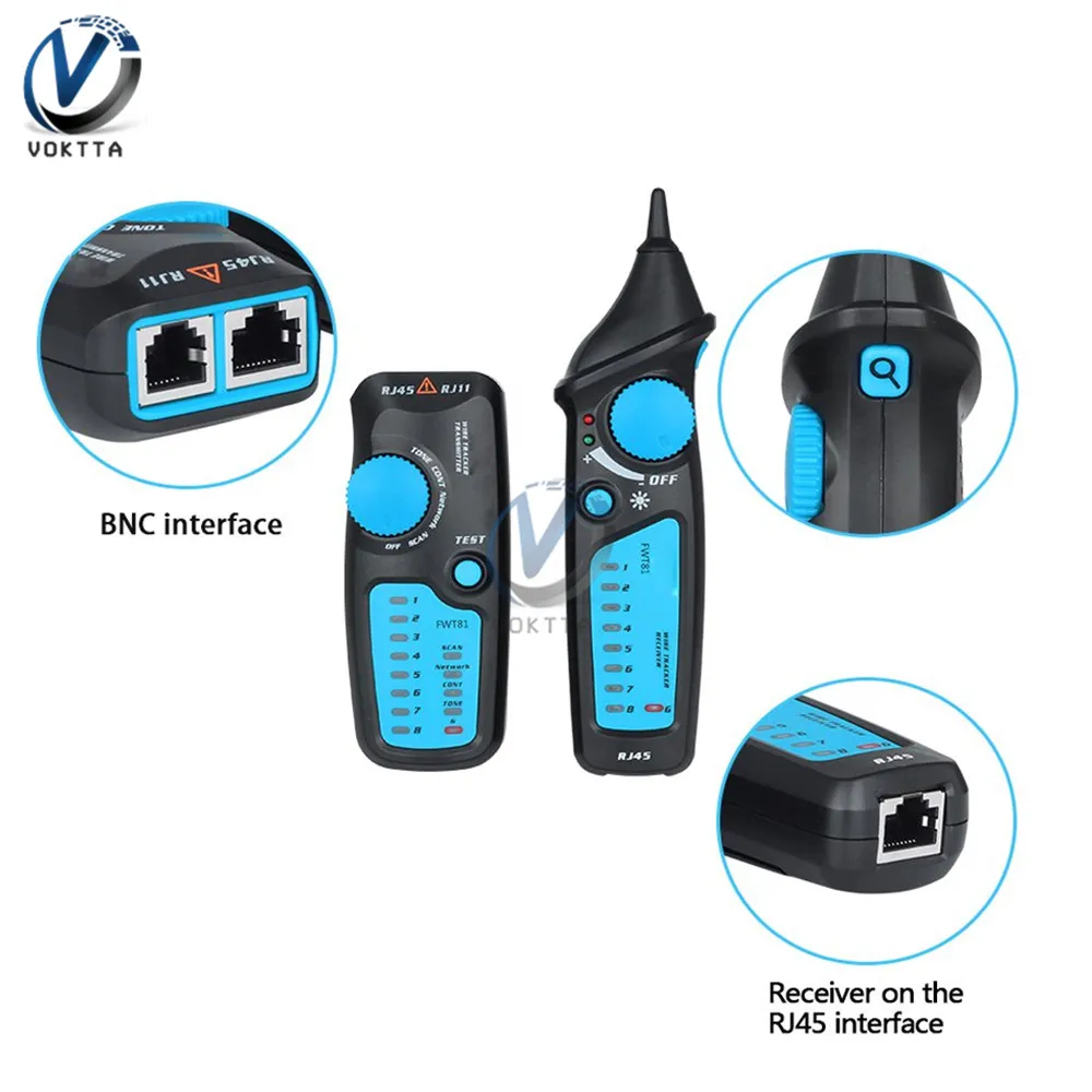 FWT81 Network Cable Tester RJ45 RJ11 Wire Tracker Telephone Line Tester LAN Network Cable Collation Electric Line Finder Tester 2
