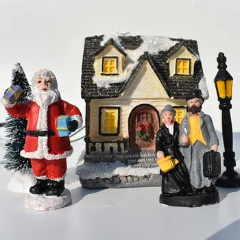 

A Set Of 10 Small Houses Decorated With Christmas Lighting DIY Christmas Dolls, Small Resin House Village Decorations