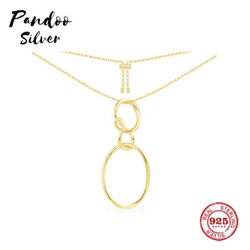 

Fashion Charm Sterling Silver Copy 1:1 Copy,Yellow Silver Dropping Intertwined Circles Necklace Women Monaco Jewelry Gift