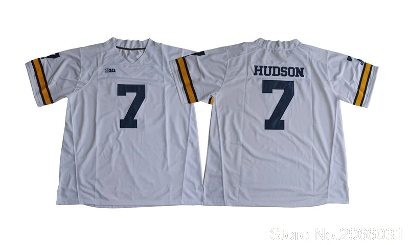 Белый Мичиган#7 Khaleke Hudson college Jersey-белый темно-синий сшитый Размер S-3XL - Цвет: Белый