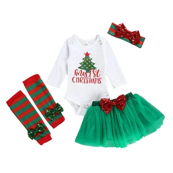 

Baby Girl Clothes 3-24M Christmas Gift Baby Girl Clothes Long-sleeved Rompers Net Yarn Skirt Knee-length With Headband