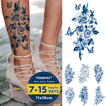 Succo di inchiostro tatuaggi Body Art duraturo impermeabile tatuaggio temporaneo Sticker Line farfalla rosa Tatoo braccio falso fiore di loto Tatto
