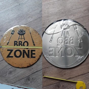 

Iron Painting Metal Sign BBQ Zone Retro Plaque Tin Sign Vintage Wall Decor for Kitchen Coffee Bar Cafe Round Plates Wall Posters