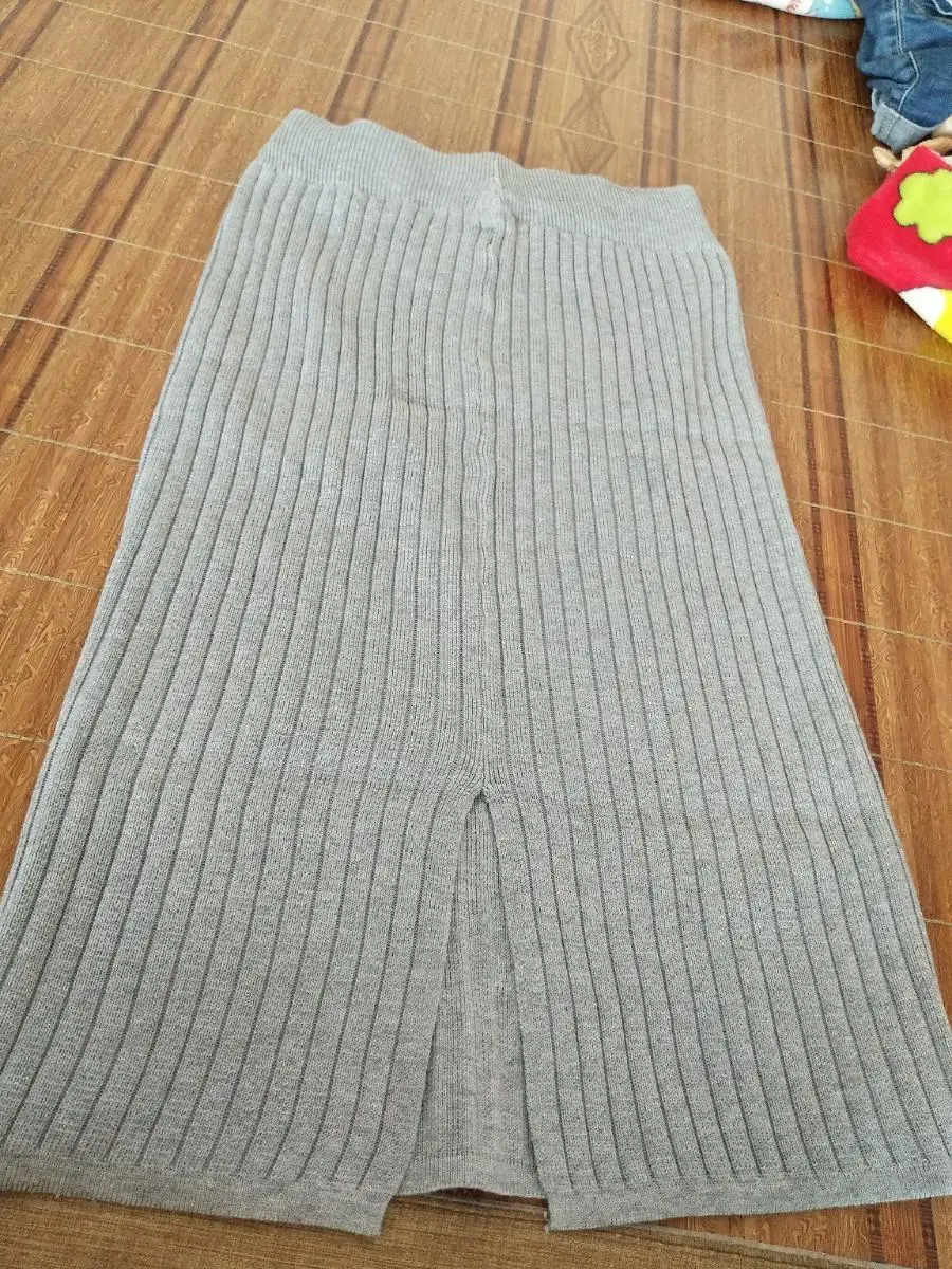 light grey Весна Осень вязаная юбка женская сексуальная высокая талия юбки карандаш посылка бедра эластичные длинные юбки с разрезом Faldas Mujer - Цвет: light grey