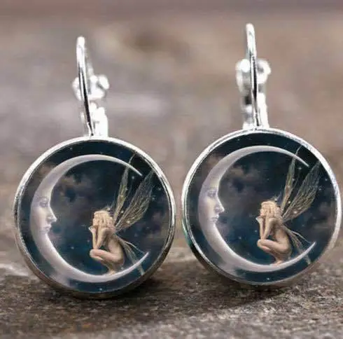 Стиль Модные серьги Фея на Луне стекло кабошон кулон ожерелье серьги гальваническое покрытие для женщин