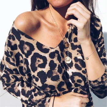 

Stretchable Long Sleeve Blouse Womens Ladies Leopard V Neck Elegant Tops Bodycon Low-cut Sexy Hot Autumn Shirt