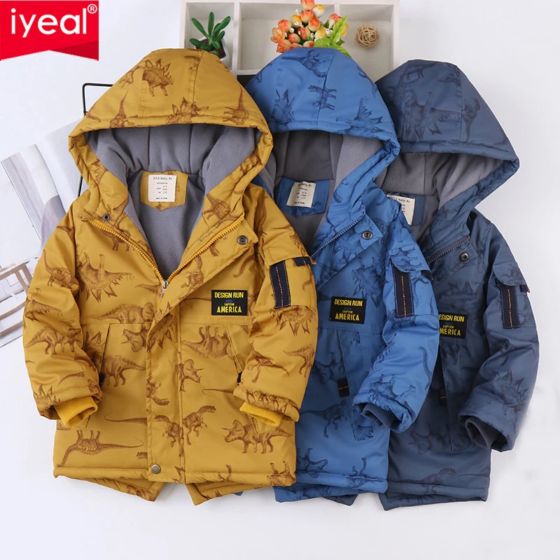 IYEAL Boys Winter Jacket Children Long Sleeve Hooded Active Windbreaker Teenage Clothes Big Boys Velvet Sport Coat Outwear