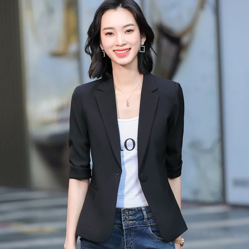 Women Blazer 2022 Spring New Casual Temperament Half Sleeve Slim Jacket Office Ladies Work Coat 4