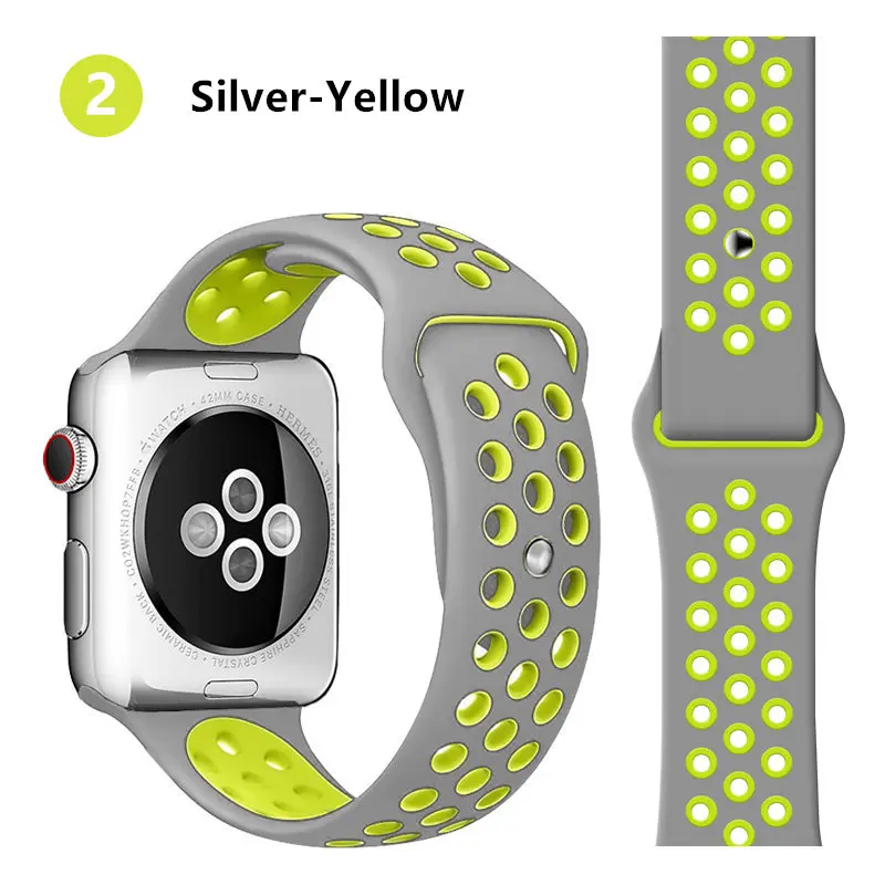 silver yellow 2 Ремешок для Apple Watch 4/5 ремешок 44 мм 40 мм iwatch ремешок 3 42 мм 38 мм pulseira correa спортивный силиконовый браслет ремень аксессуары для часов - Цвет ремешка: silver yellow 2