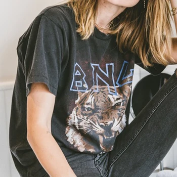 

Fashion Letter Tiger Print Women T Shirt Summer 2020 O Neck Short Sleeve Moto Biker Tee Casual Streetwear graphic tees women