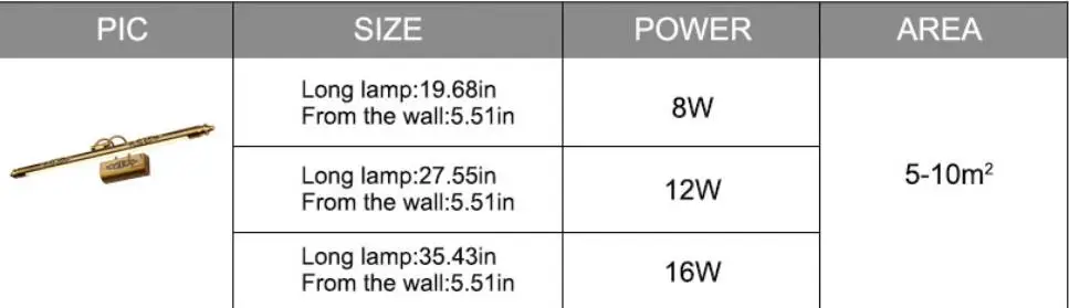 Ретро косметическое зеркало лампа 500 мм 8 Вт светодиодный Европейский макияж свет тщеславие настенные лампы для ванной бронзовый шкаф освещение украшения