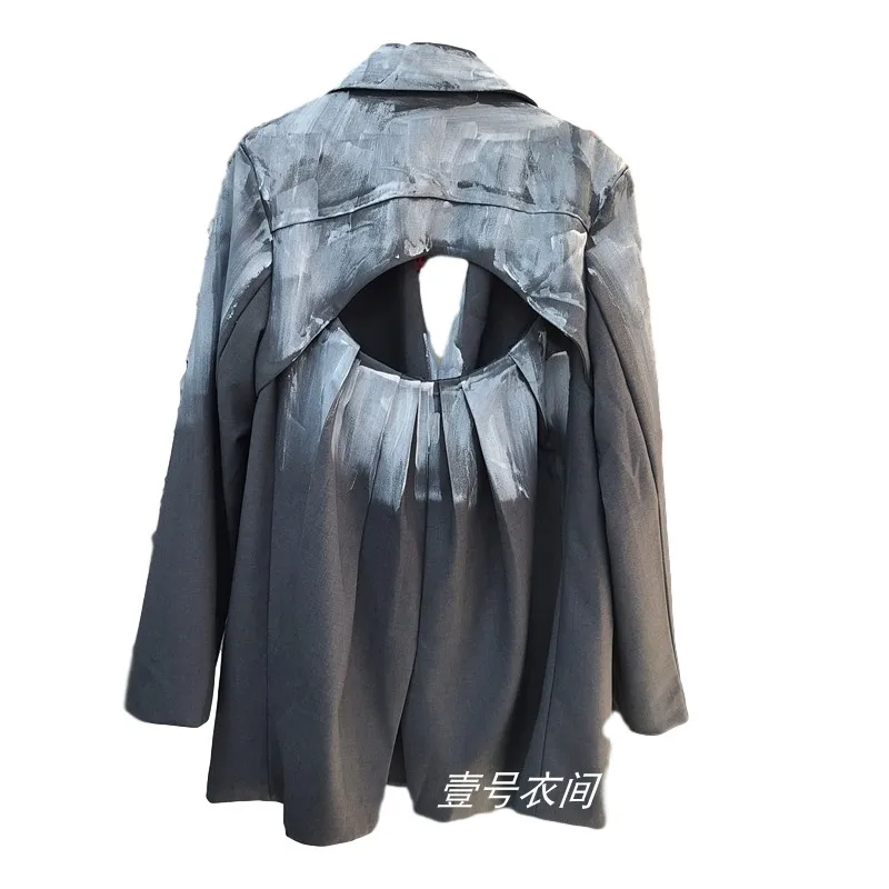 Backless Blazer Coat Women 2020 Spring and Autumn New Loose Handmade Splash-Ink Suit Jacket Female Top Harajuku Coats