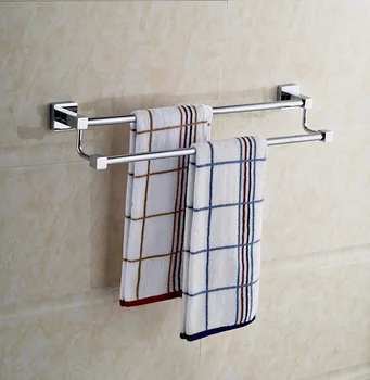 

Stainless steel towel rack, square base, double rod, professional bathroom shelf, towel rail
