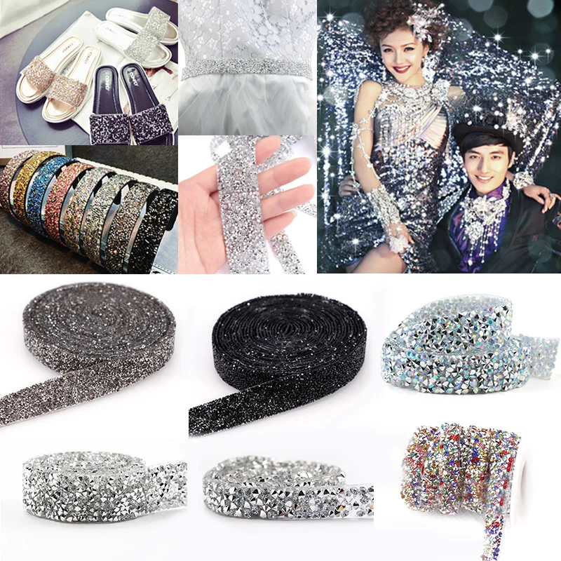 

1 Yard Sewing Trim Crystal Hot Fix Rhinestone Tape Applicator Ribbon Iron On Appliques For Wedding Dresses Shoes Clothes