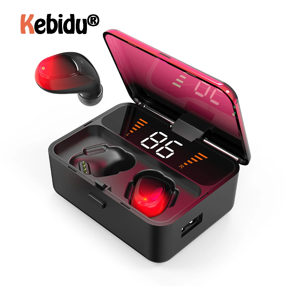 

Wireless Bluetooth Earphones With Microphone BT V5.0 Stereo Sport Headset Noise Reduction Led Power Display 2000mah Power Bank