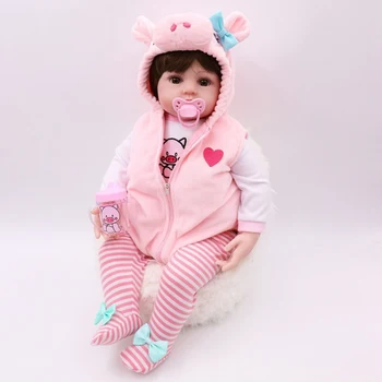 

Simulation Baby 47CM Full Body Silicone Pink Dress Set Doll Reborn Doll Water Proof Bath Doll Toy Christmas Gfit